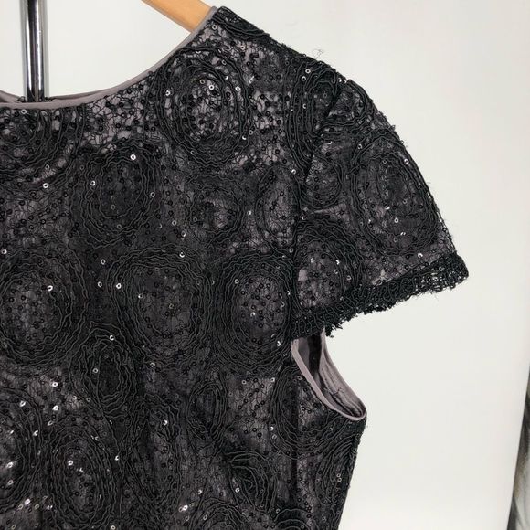 Suzi Chin for Maggy Boutique Black Sequin Swirl Cap Sleeve Cocktail Dress size 8 - Picture 4 of 13